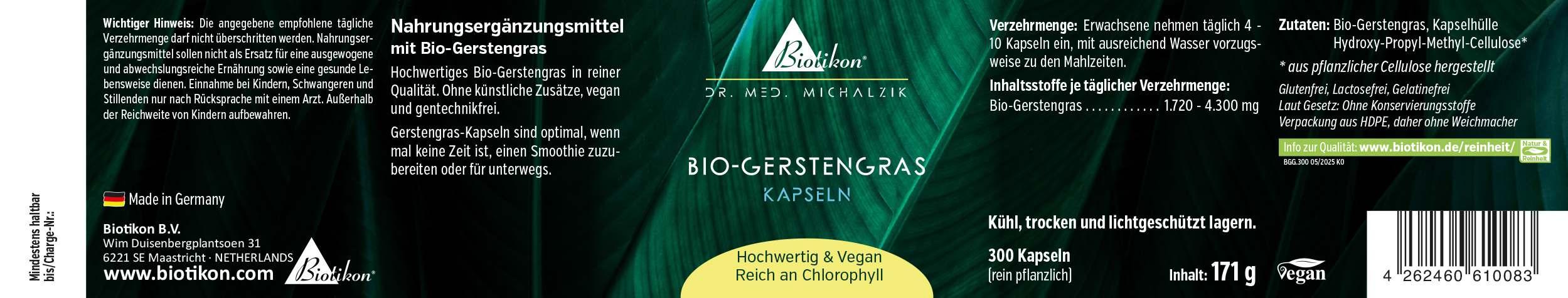 Cápsulas de hierba de cebada bio – etiqueta