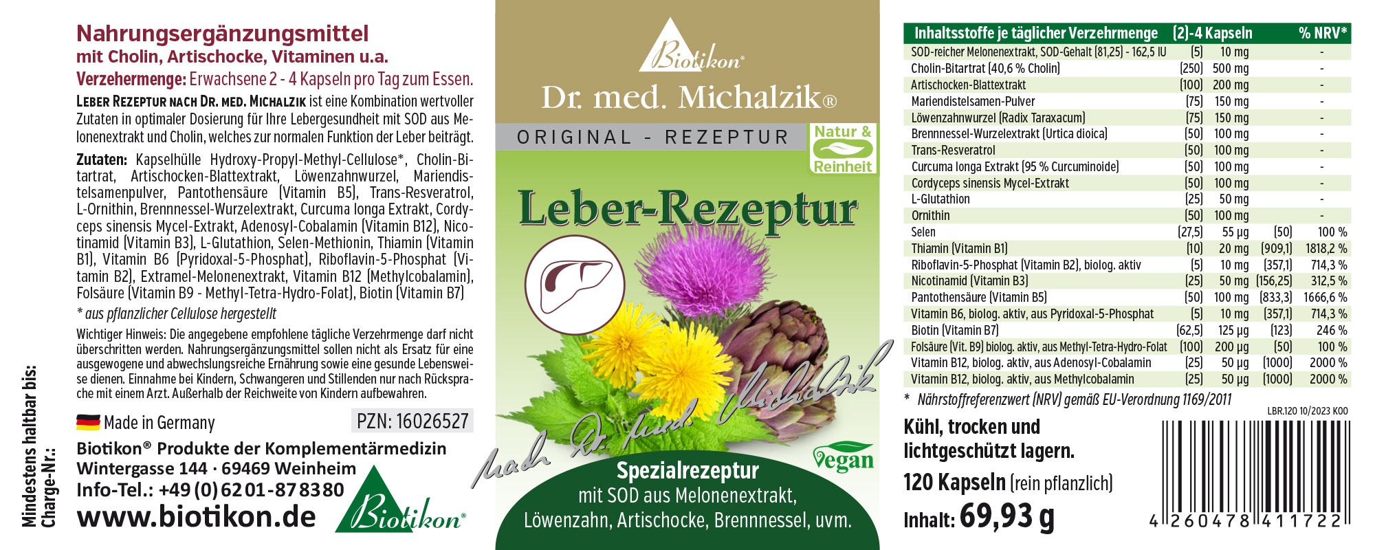 Fórmula Hepática – 120 Cápsulas Suplemento dietético en un envase verde, 120 cápsulas veganas para el apoyo de la salud del hígado.