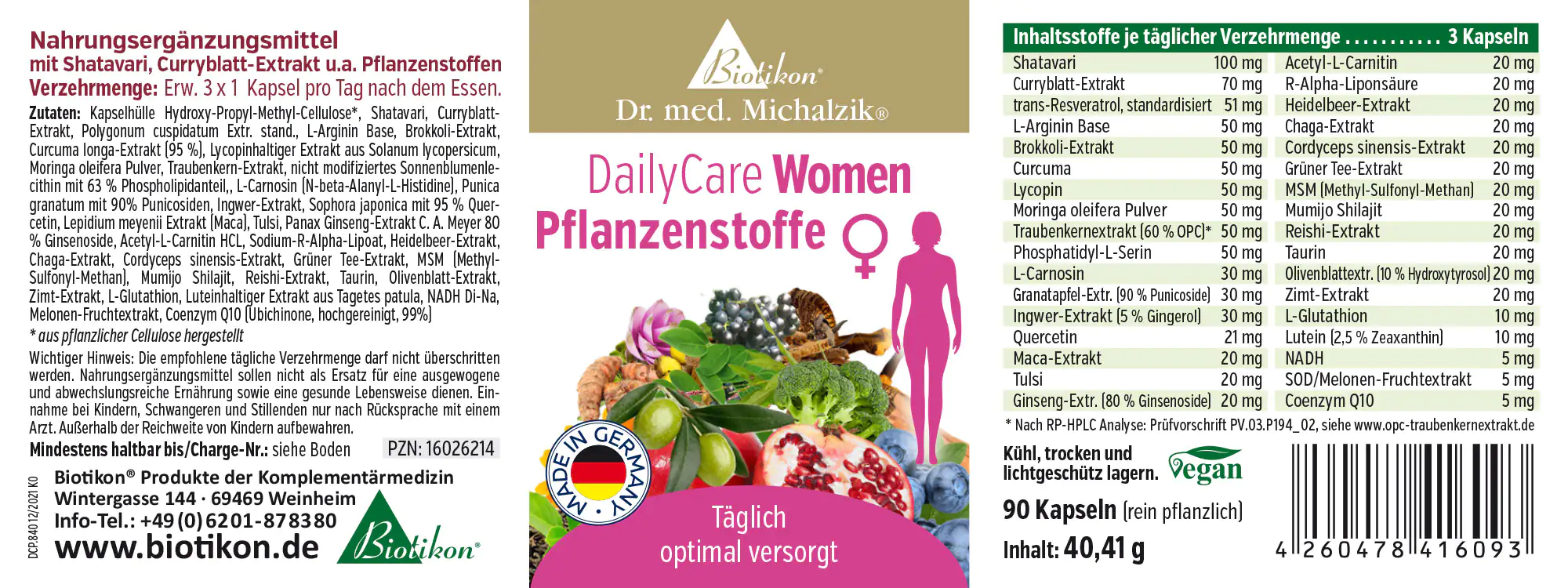 Plantas 90 Cápsulas – DailyCare Mujeres 90 cápsulas de suplemento para mujeres, empaque colorido, contiene extracto de Shatavari y hoja de curry.