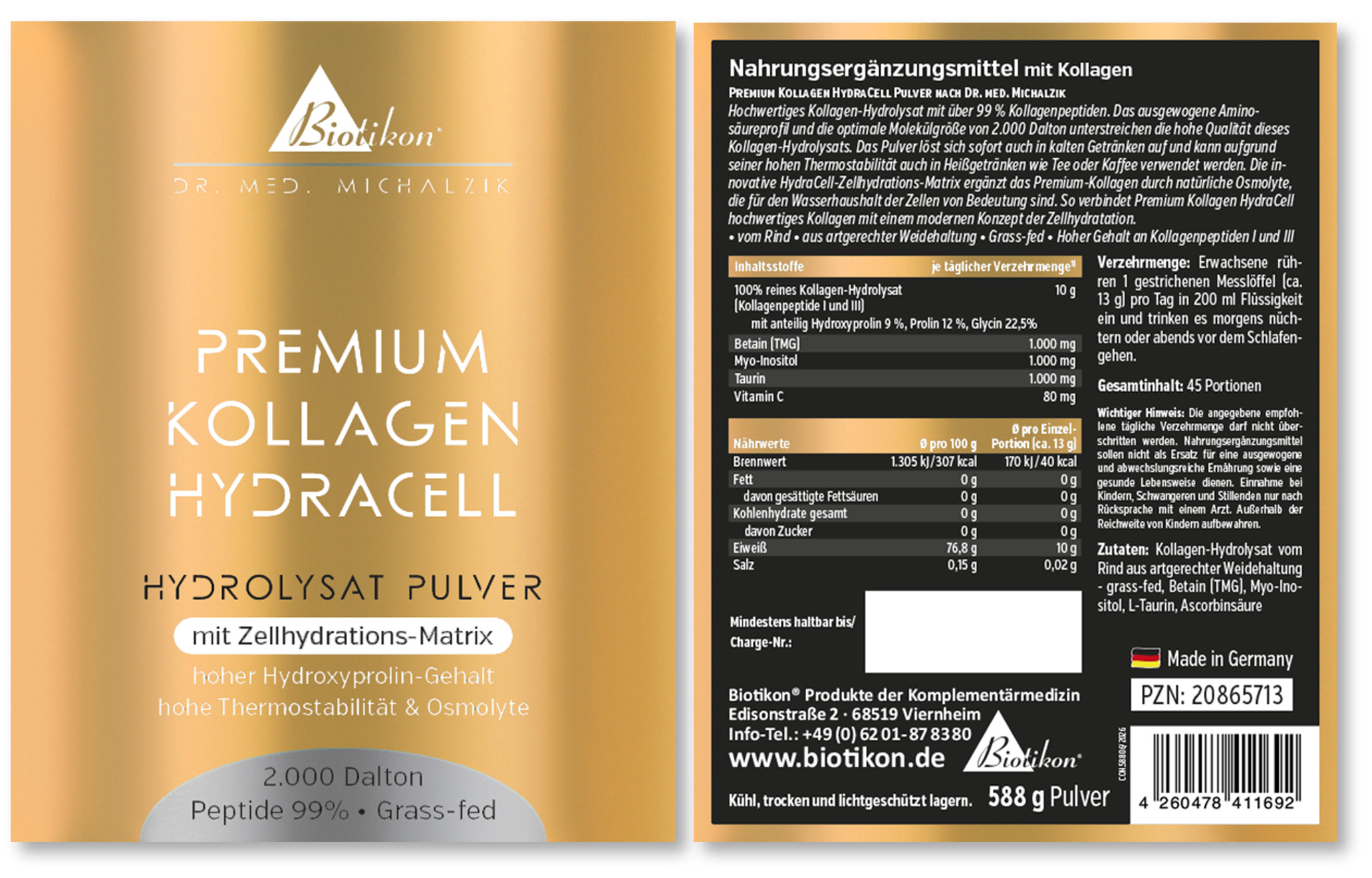 Colágeno Premium HydraCell Hidrolizado en polvo Lata Etiqueta