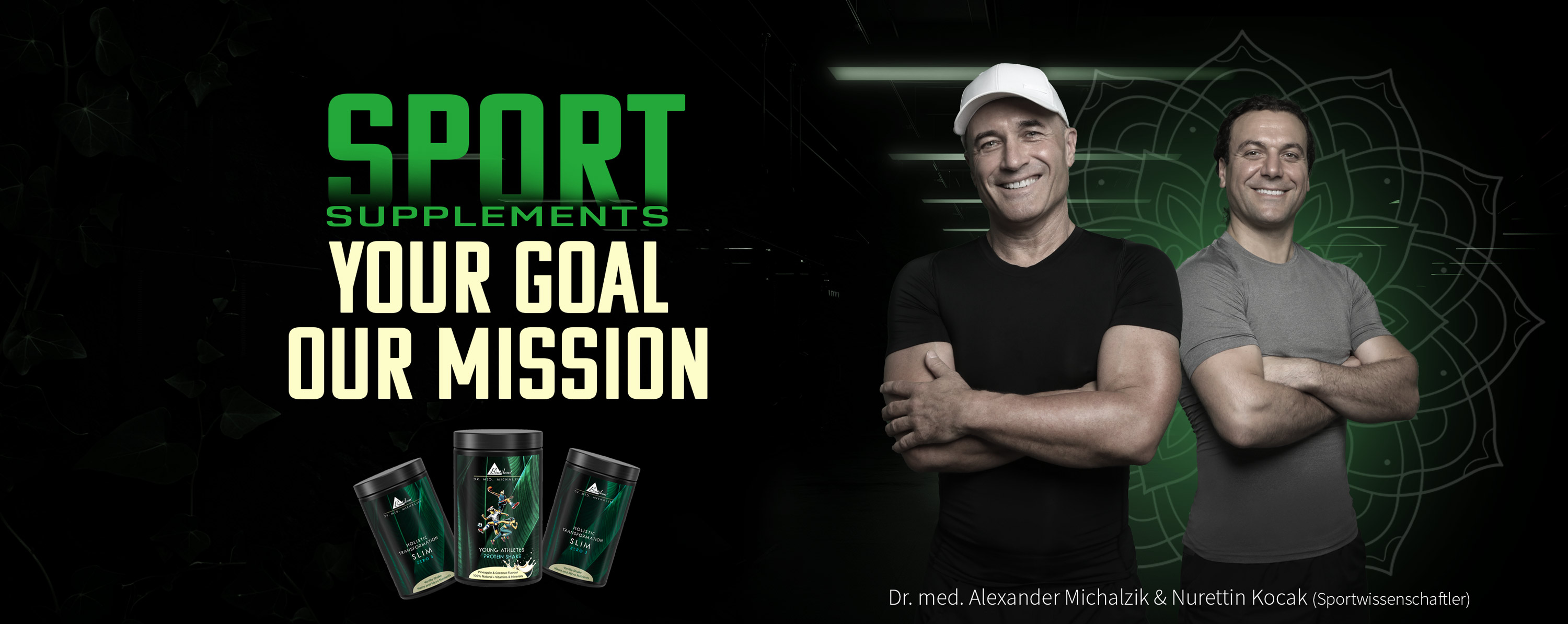 Batido de proteínas Suplementos Deportivos en lata negra, 500 g, sobre fondo negro.