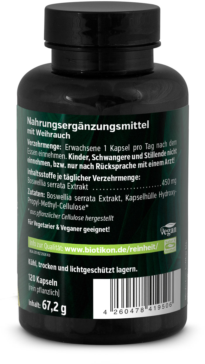 Incienso 450 mg Boswellia serrata Lata Parte trasera