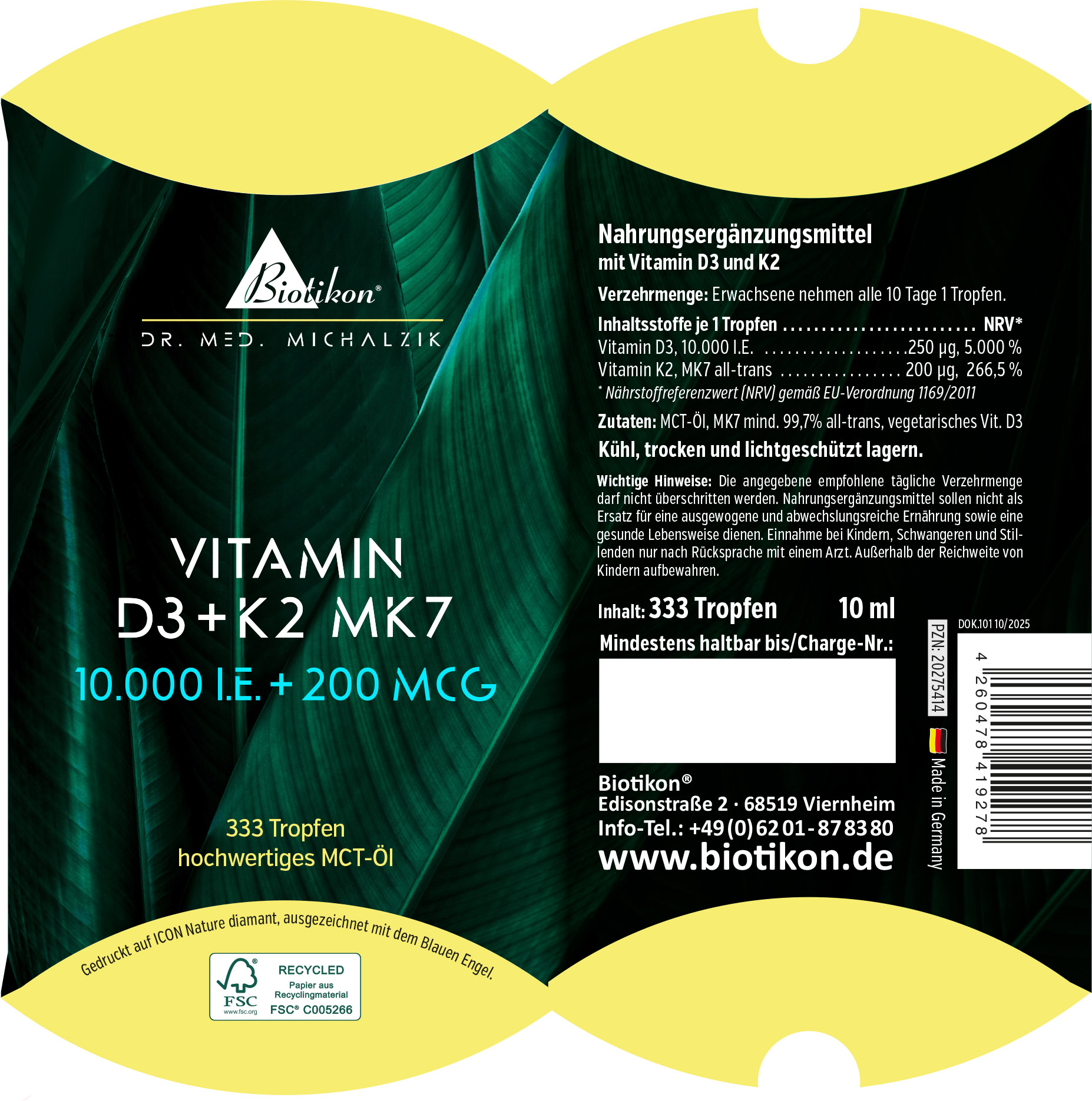 Vitamina D3 + K2 10.000 UI 200 mcg en blíster convencional Vitamina D3 + K2 10.000 UI 200 mcg en blíster convencional