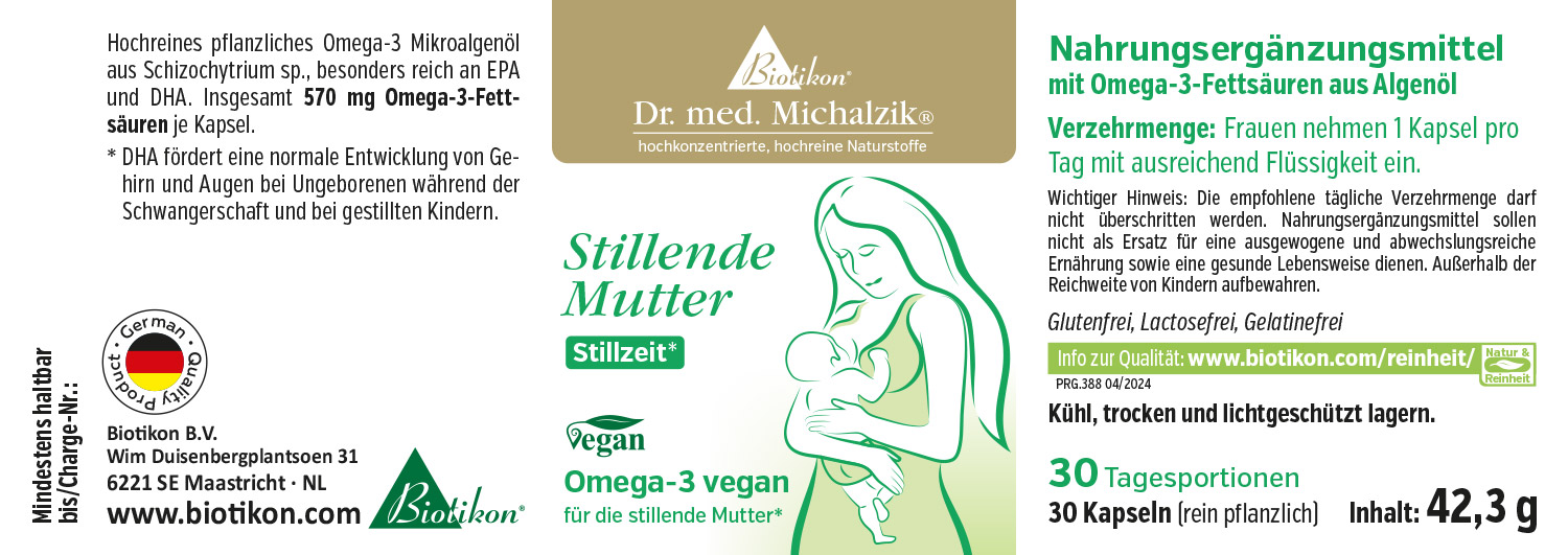 Ácidos Omega-3 570 mg – Cápsulas veganas Suplemento de Omega-3 de microalgas, 30 cápsulas, vegano, 42,3 g.