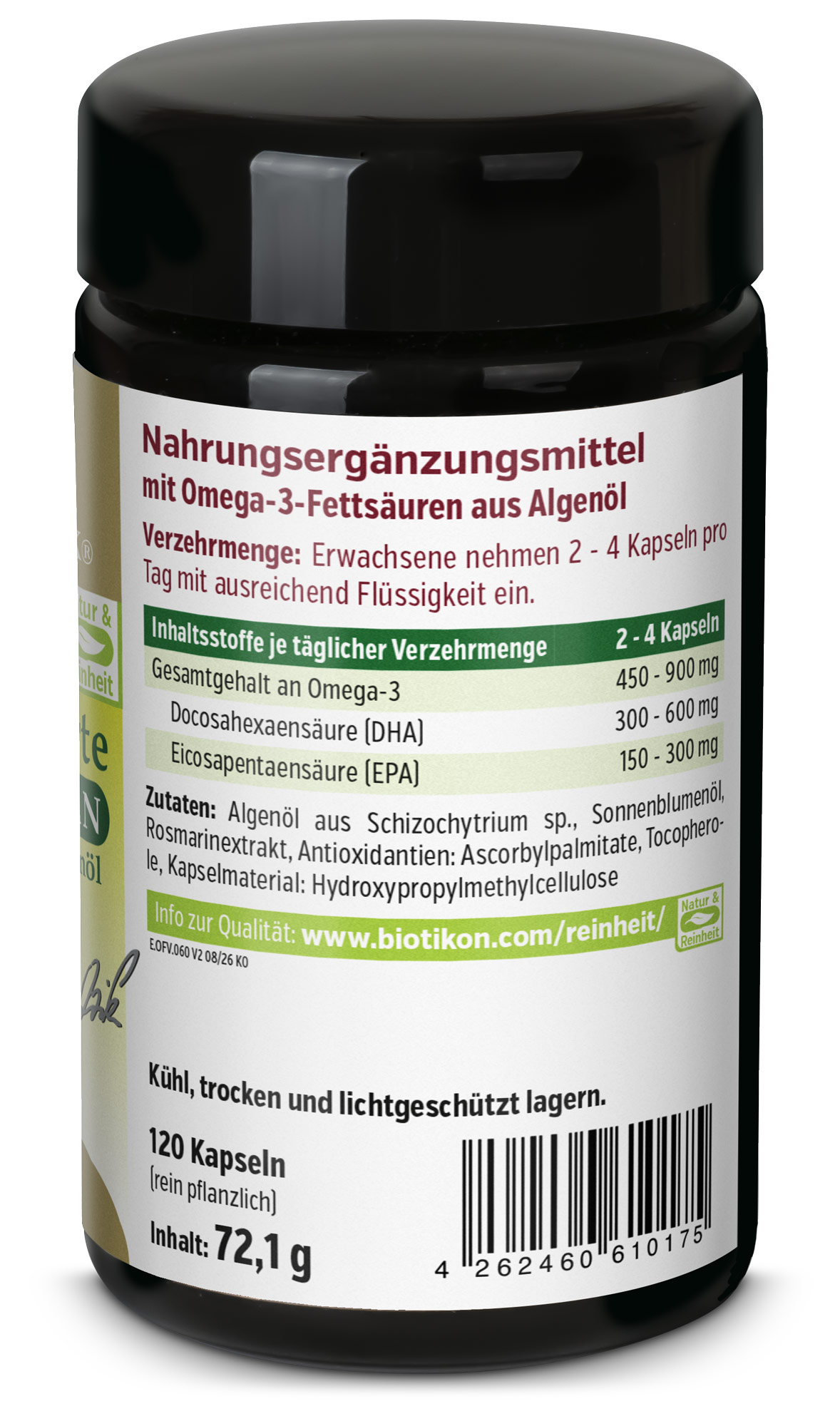 Omega-3 forte vegano - 60 cápsulas, vidrio violeta