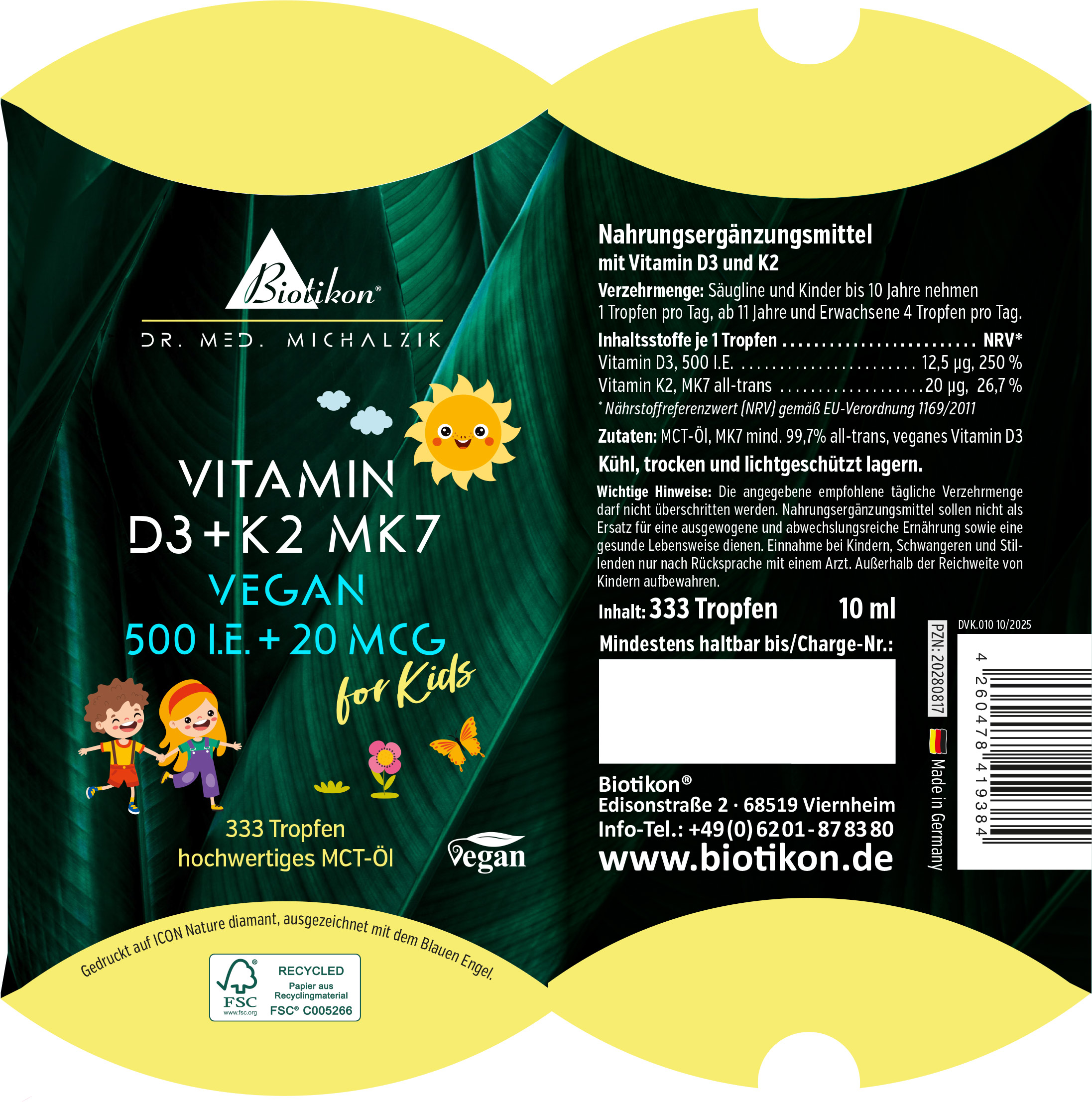 Vitamina D3 + K2 500 UI 20 mcg, envase tipo almohada vegano Vitamina D3 + K2 500 UI 20 mcg, envase tipo almohada vegano