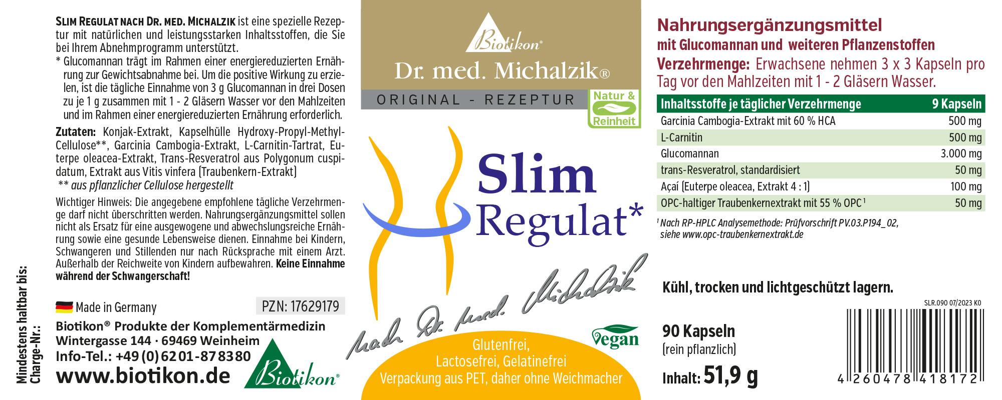 Slim Regulat - 90 Cápsulas Suplemento dietético en envase PET, contiene 90 cápsulas, vegano y sin gluten.