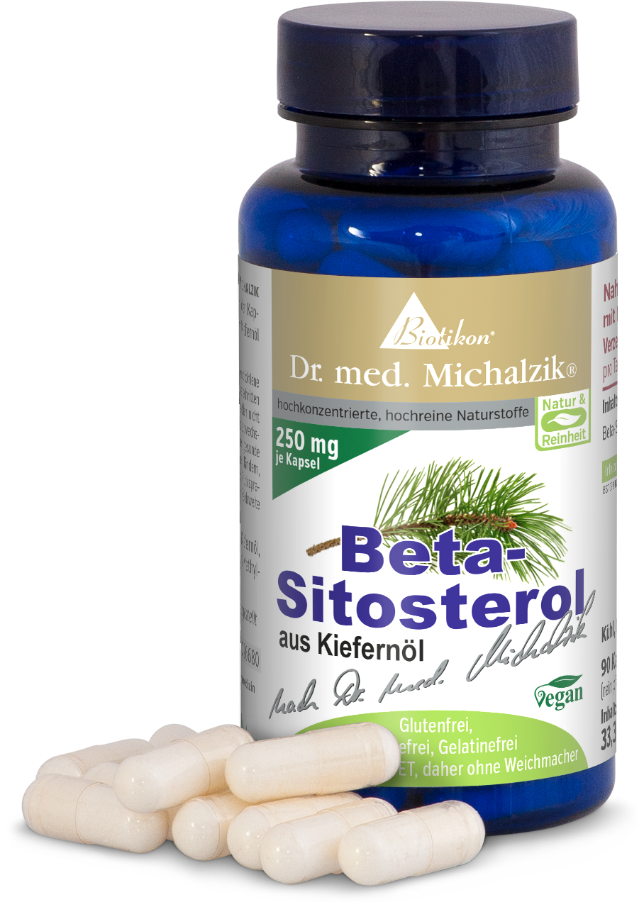 Beta-Sitosterol 250 mg – Cápsulas Beta-Sitosterol de aceite de pino, 90 cápsulas en frasco azul, enfoque en cápsulas, vegano, sin gluten.
