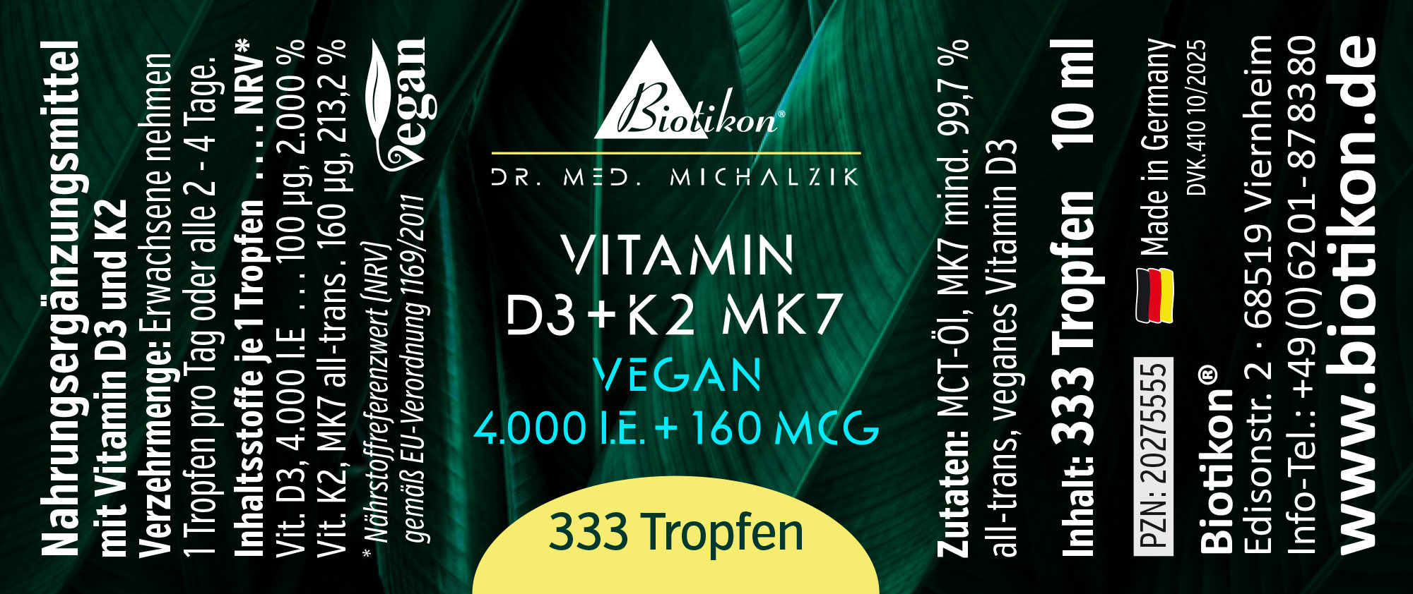 Vitamina D3 K2-4000IE etiqueta vegana Vitamina D3 K2-4000IE etiqueta vegana