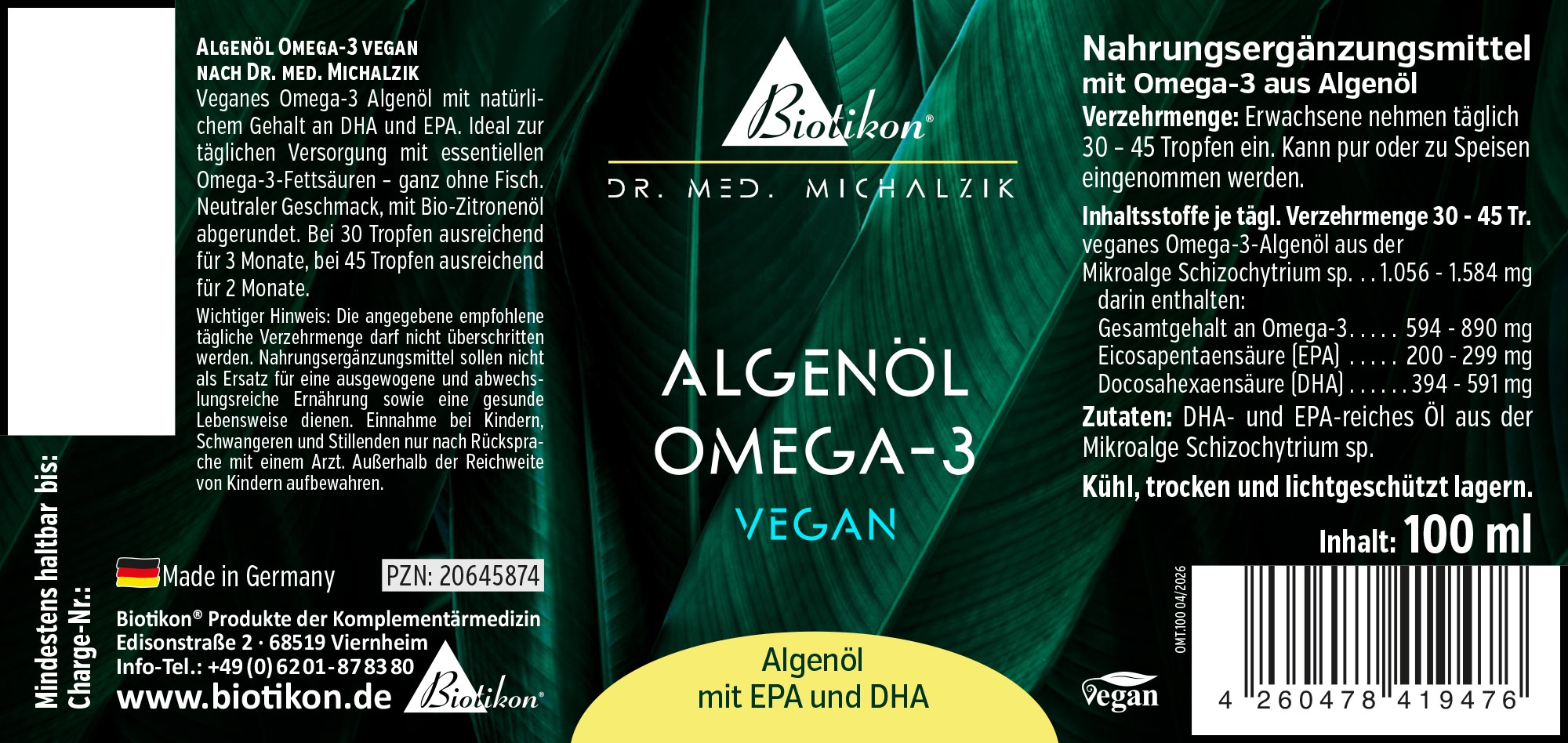 Aceite de Algas Omega-3 Vegano