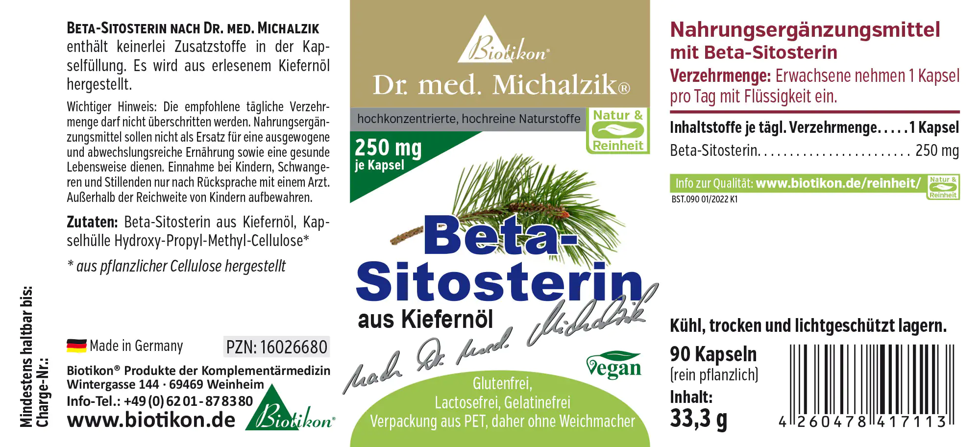 90 cápsulas de Beta-Sitosterol de madera de pino, envase vegano, 250 mg por cápsula.