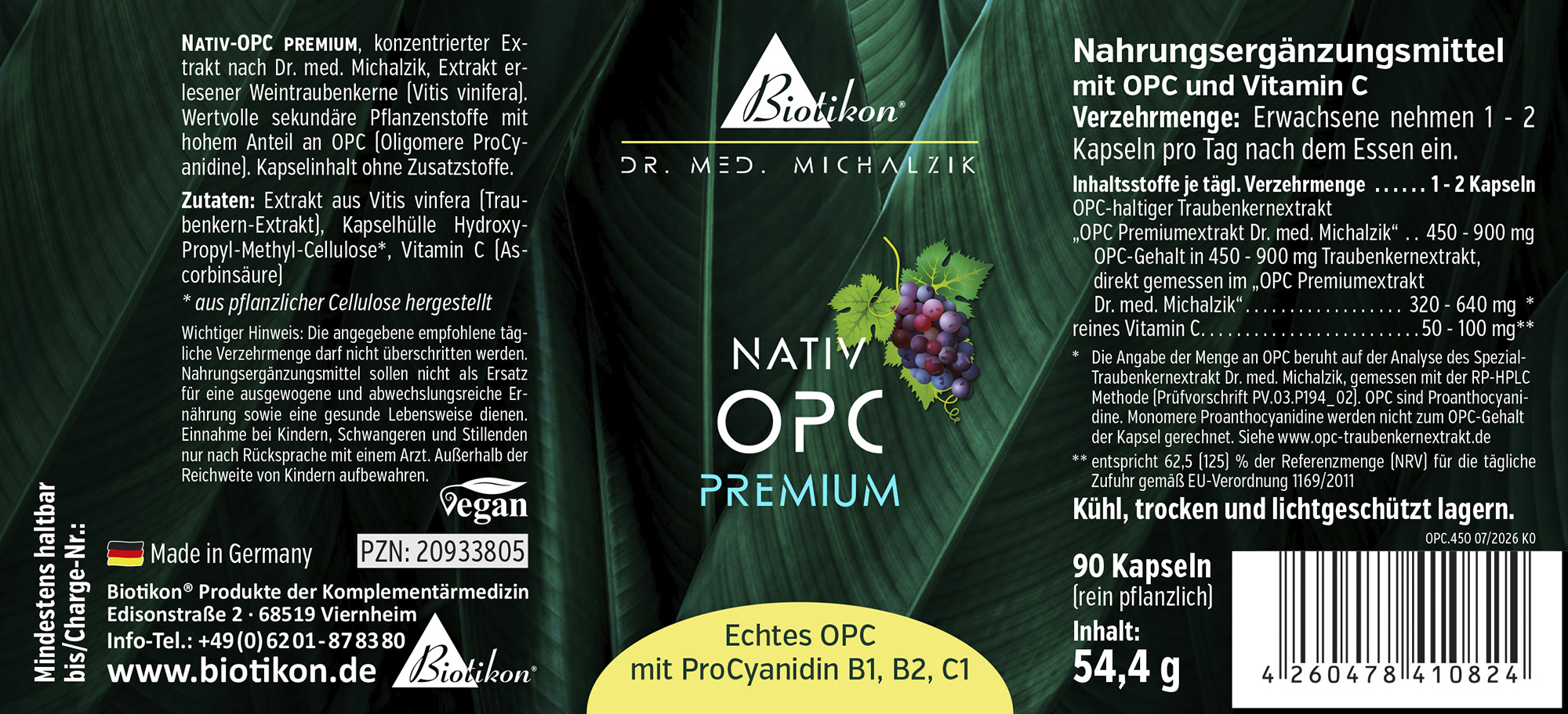 Etiqueta del complemento alimenticio Nativ-OPC