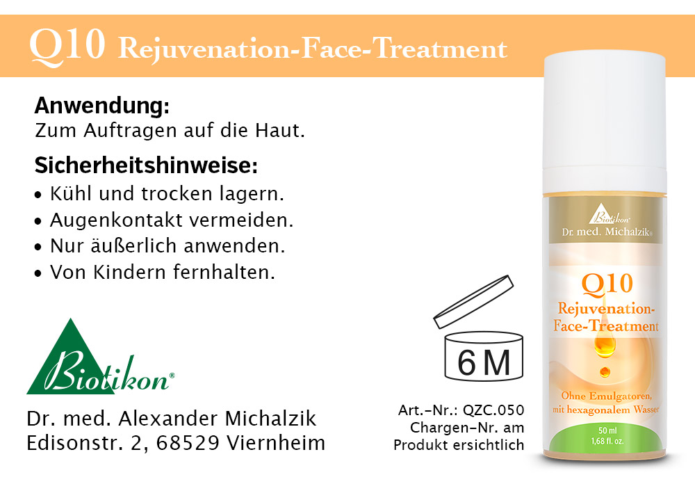 Q10 Rejuvenación Tratamiento Facial – 50 ml Producto de cuidado facial en spray, 50 ml, envase blanco con texto dorado.