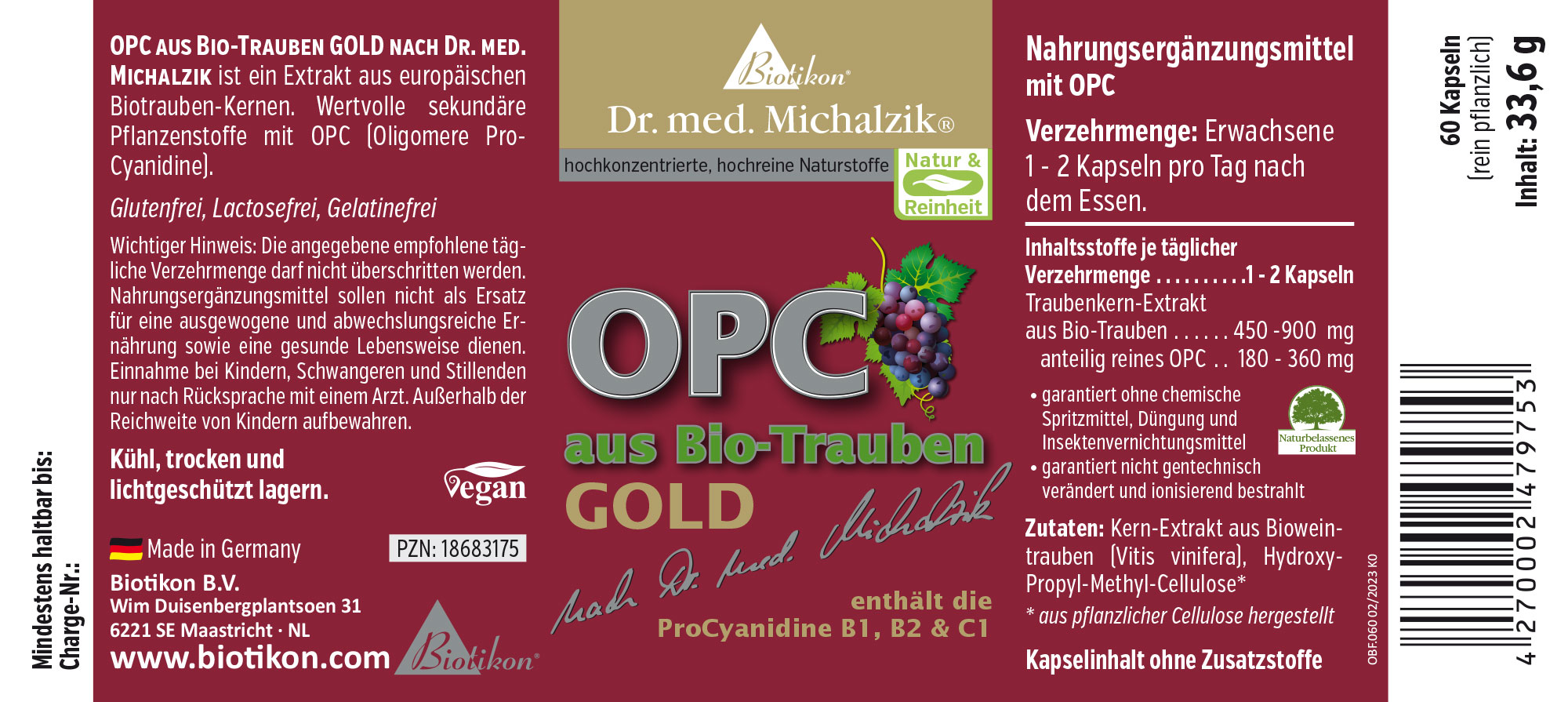 OPC de uvas ecológicas GOLD – etiqueta
