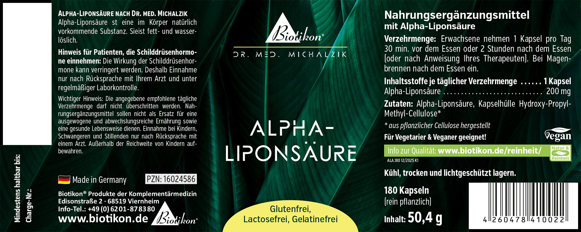 Ácido alfa-lipóico 200 mg – Cápsulas 180 cápsulas de ácido alfa-lipóico, veganas, en envase PET, cápsulas marrones, vista lateral.