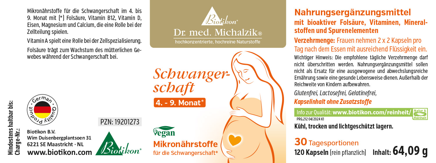 Suplementos de micronutrientes para embarazo – 120 cápsulas Suplemento nutricional para mujeres embarazadas, 120 cápsulas, envase contiene ácido fólico, vitaminas y minerales.