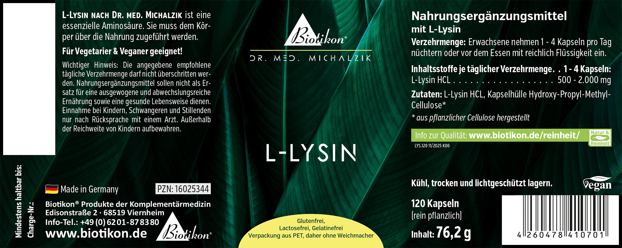 L-Lisina 500 mg – 120 Cápsulas