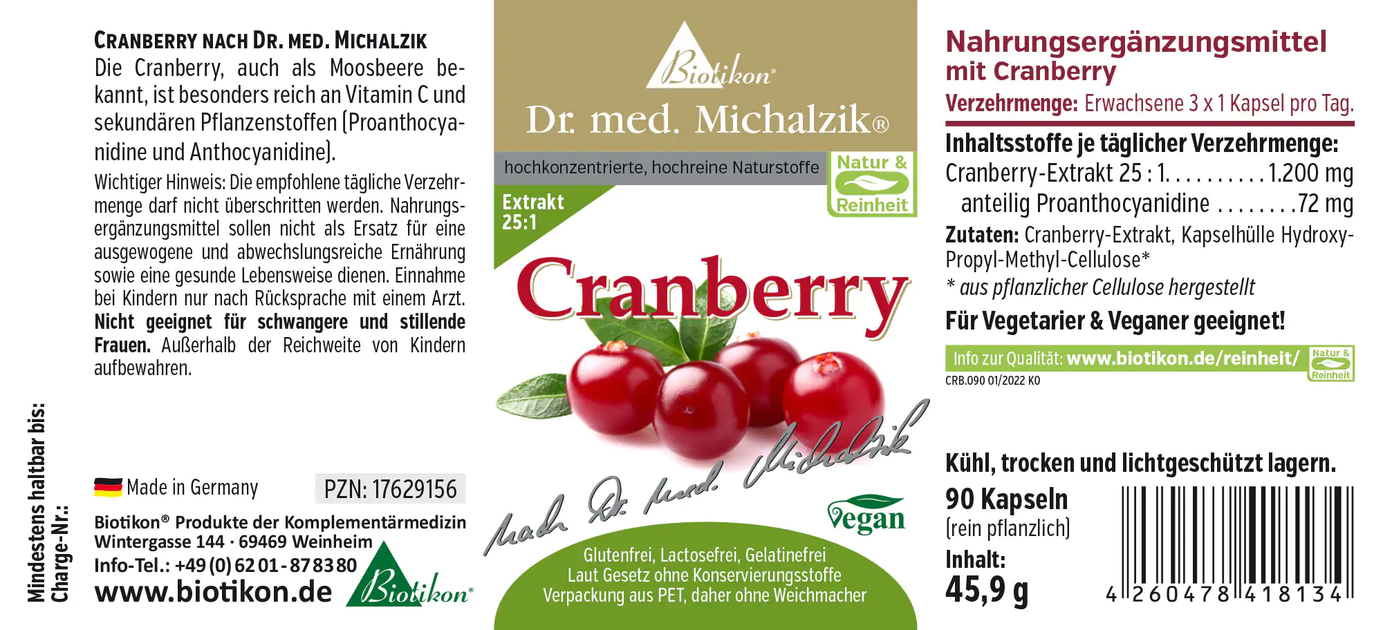 Extracto de Arándano 1200 mg – Cápsulas Suplemento de arándano, 90 cápsulas veganas, empaque verde, descripción del producto en español.
