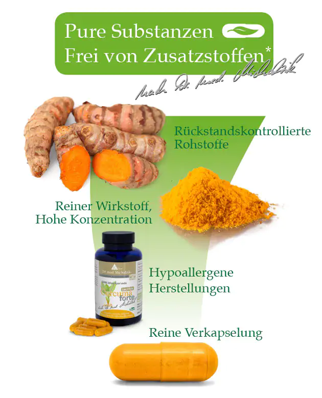 Cápsulas de cúrcuma en color naranja, 60 unidades, con presentación del ingrediente.