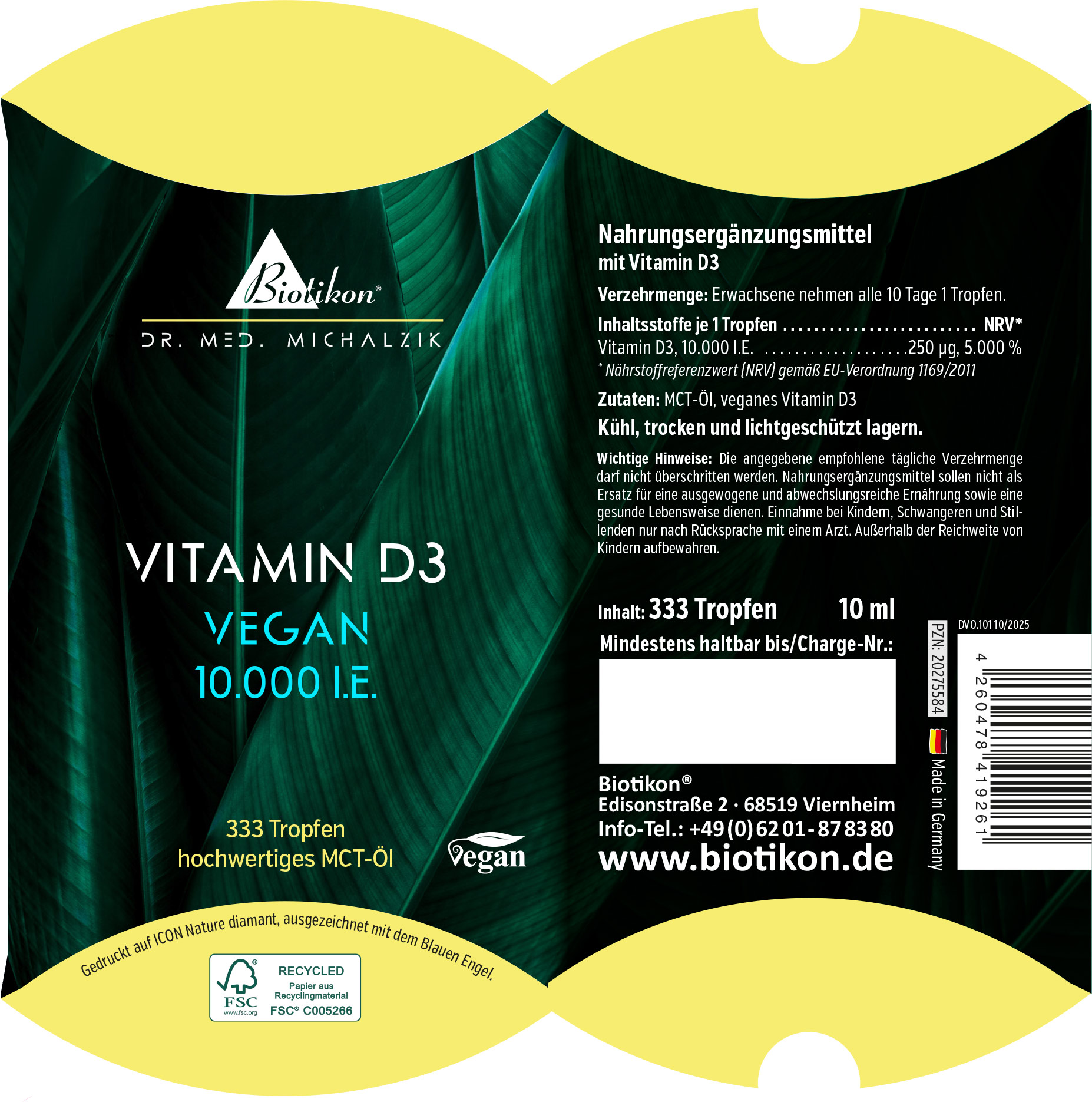Vitamina D3 10.000 UI caja almohada vegana Vitamina D3 10.000 UI caja almohada vegana