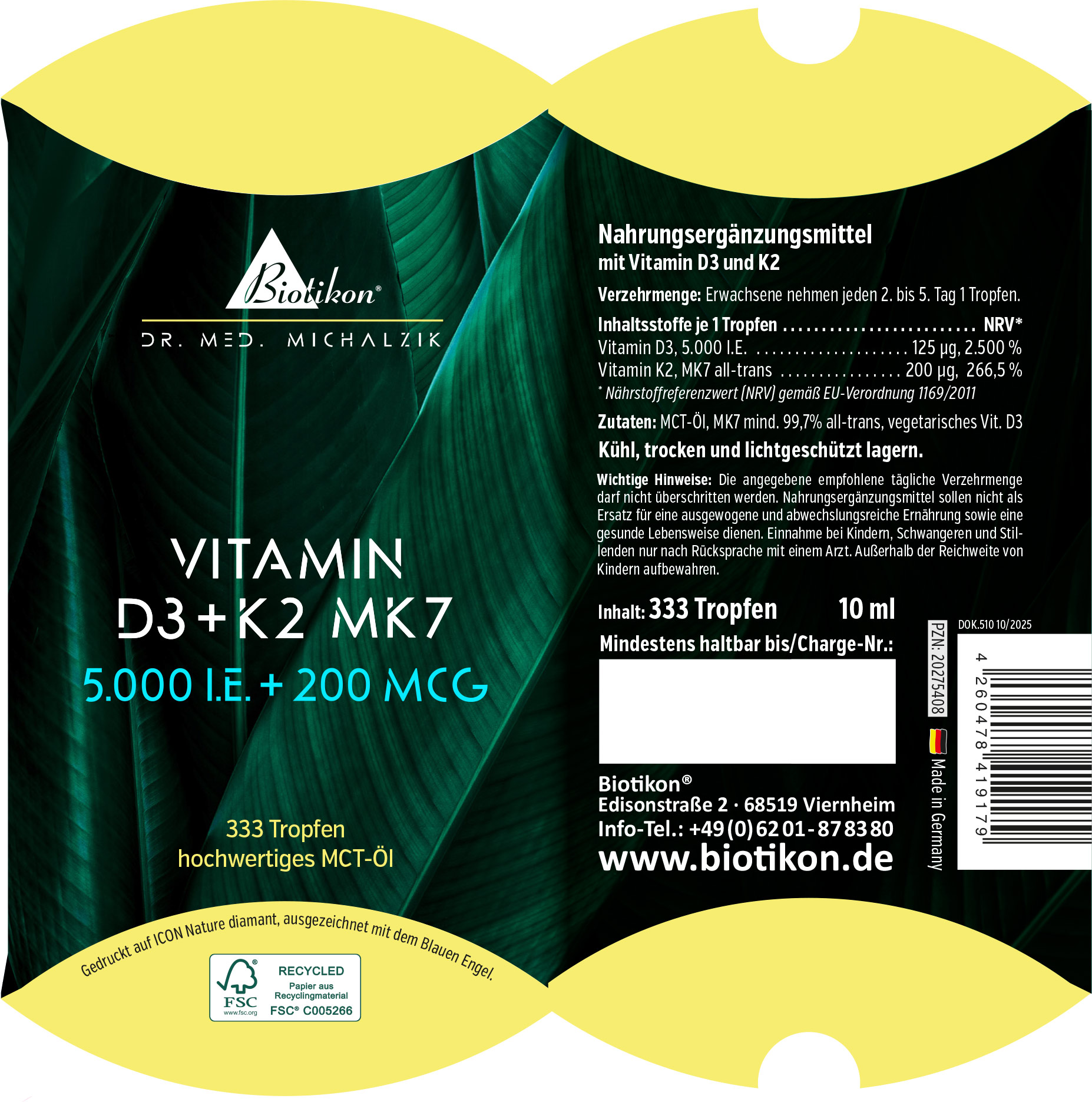 Vitamina D3 + K2 5000 UI 200 mcg en blíster convencional Vitamina D3 + K2 5000 UI 200 mcg en blíster convencional