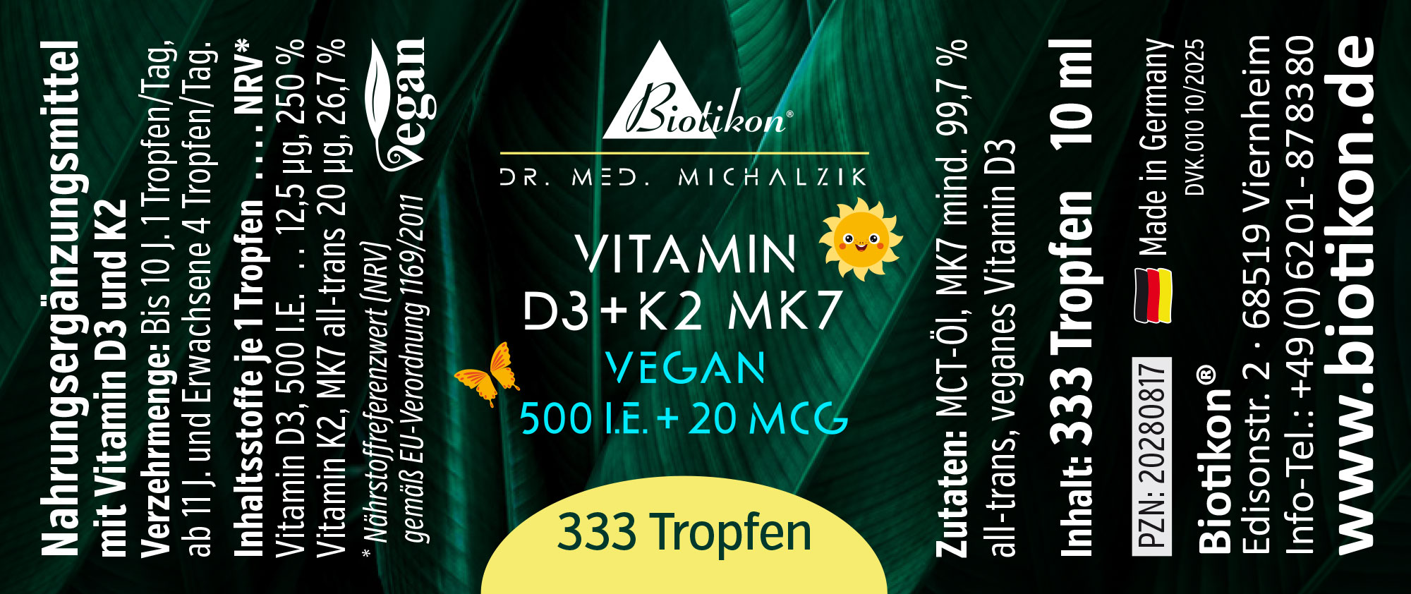Vitamina D3 K2-500IE etiqueta vegana Vitamina D3 K2-500IE etiqueta vegana