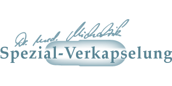 Logo de encapsulación especial en texto azul sobre fondo celeste.