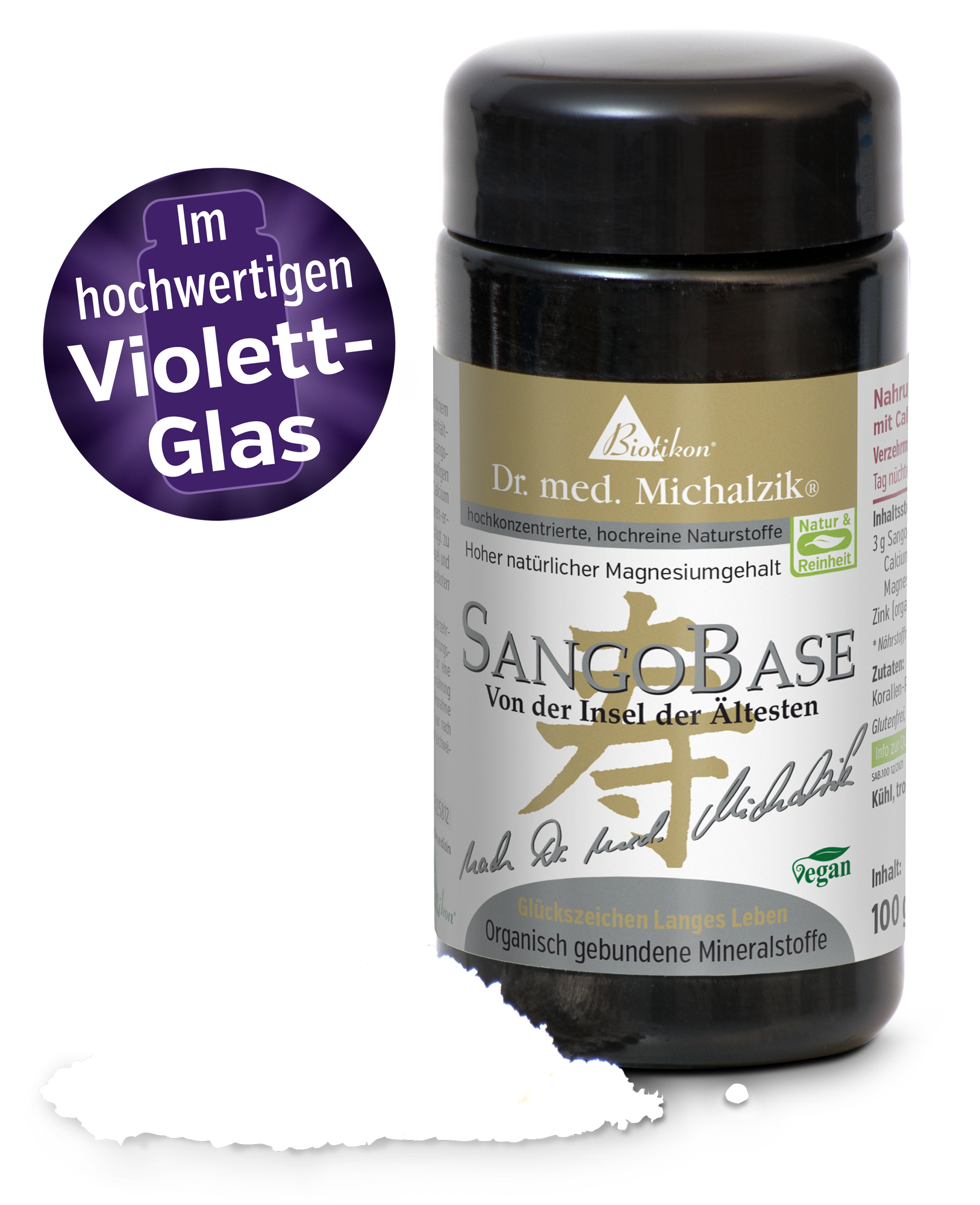 SangoBase en frasco negro, 100 g, minerales orgánicos, vegano.