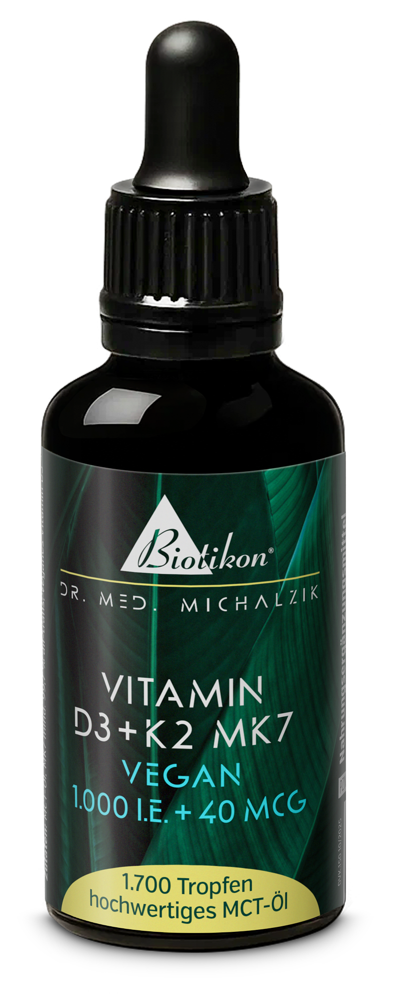 Botella con vitamina D3 y K2 MK7, 1000 UI y 40 mcg, 1750 gotas, color oscuro, cuentagotas