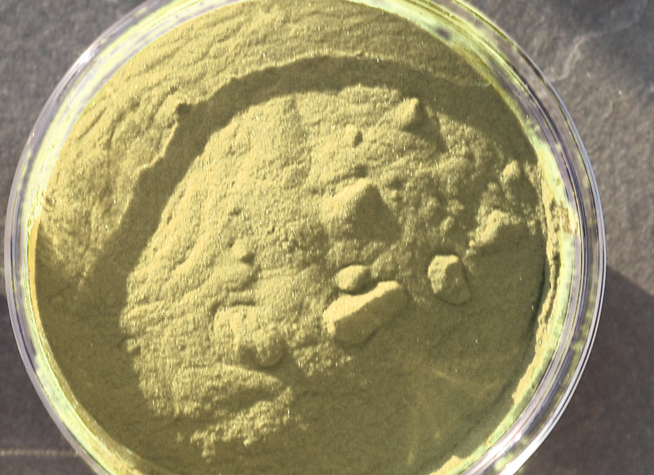 Superfood en polvo verde – 250 g Polvo verde en envase transparente, 250 gramos, elaborado con diferentes superfoods.