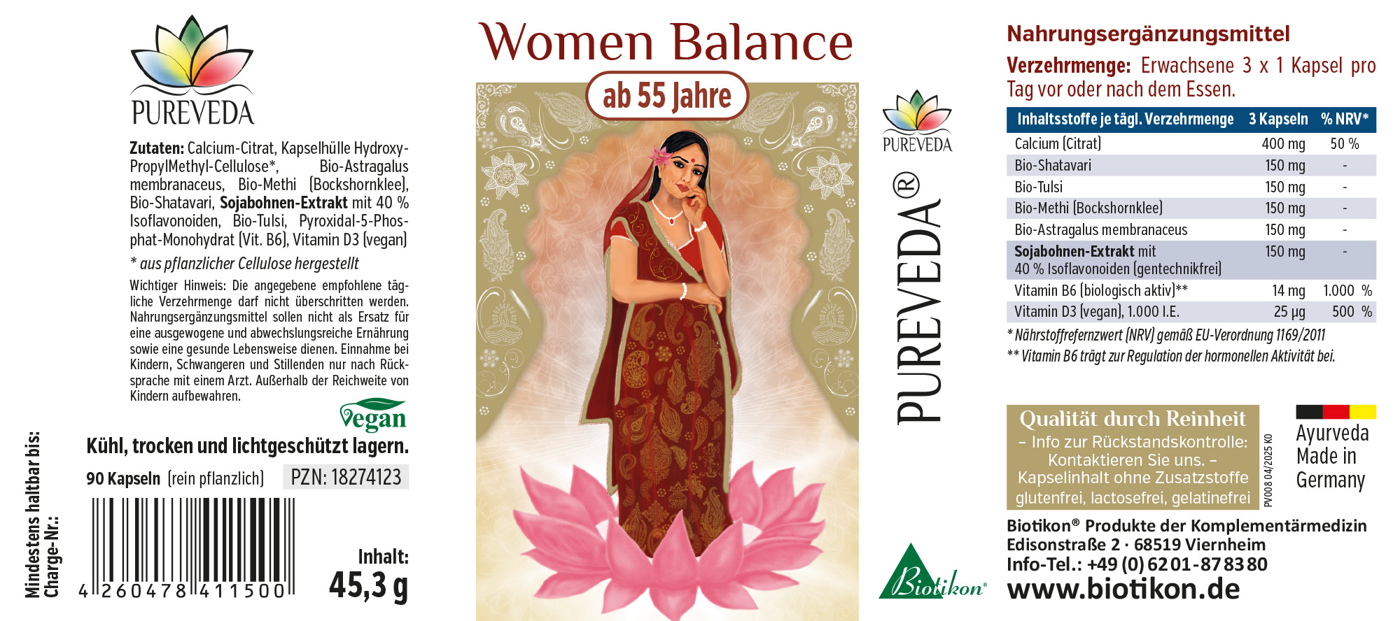 Women Balance 90 Cápsulas – Suplemento Nutricional Envase de Women Balance, 90 cápsulas veganas, diseñado para mujeres a partir de 55 años, decorado con extractos de plantas.