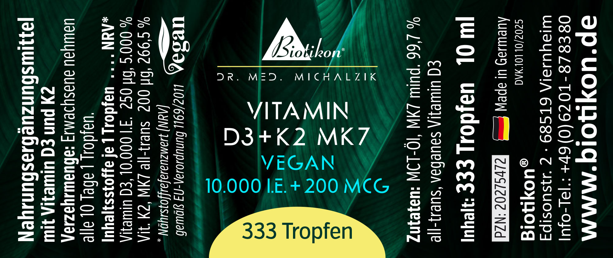 Vitamina D3 K2-10000IE etiqueta vegana Vitamina D3 K2-10000IE etiqueta vegana