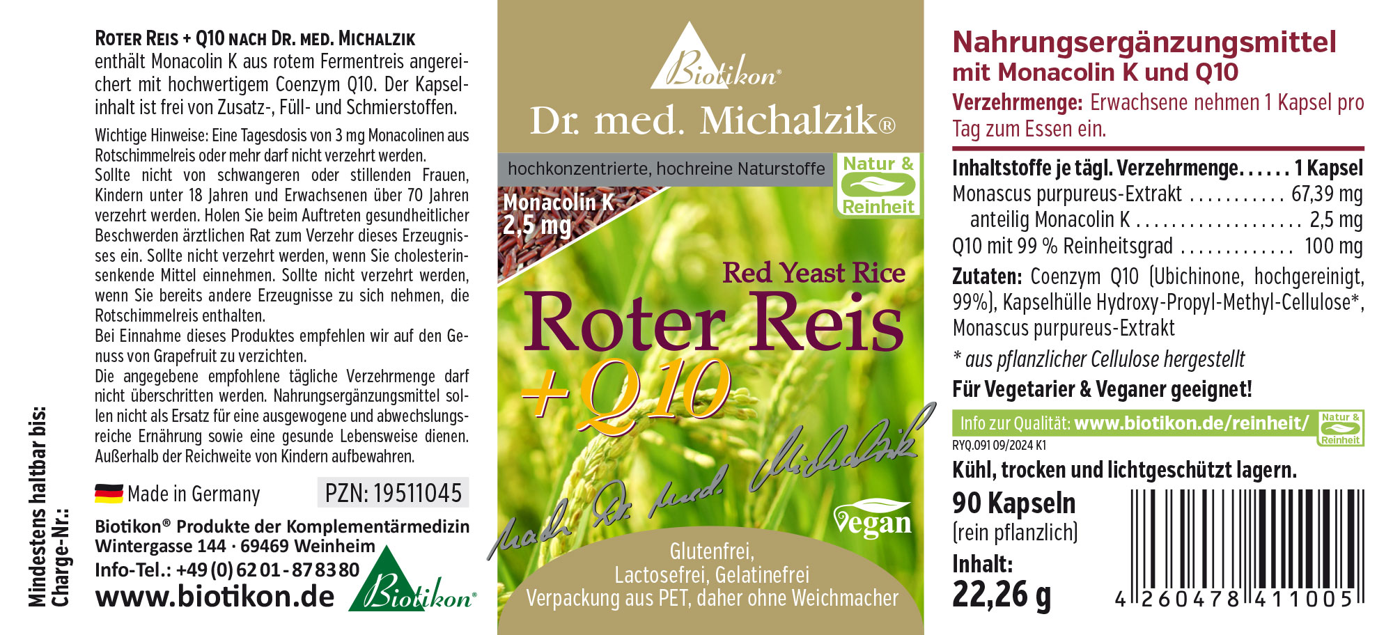 Arroz de Levadura Roja + Q10 – 90 Cápsulas Suplemento de Arroz de Levadura Roja + Q10, 90 cápsulas en envase plano, tonos verdes, fondo neutro.