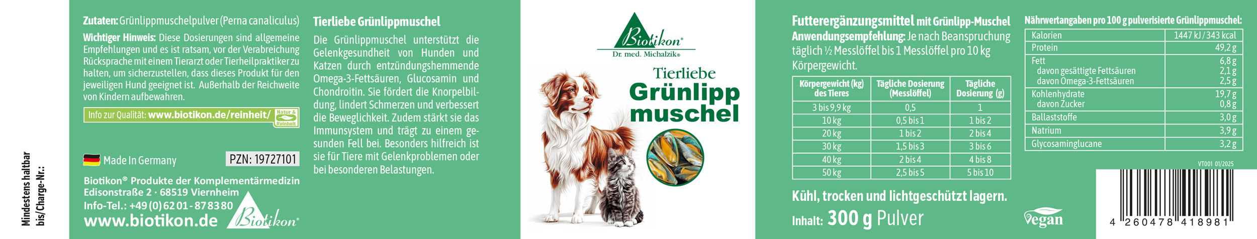 Tierliebe Grünlippmuschel Etikett