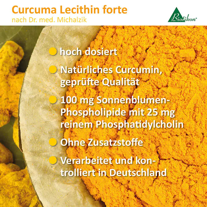 Curcuma Lecitina fuerte, cápsulas de 100 mg, en forma de polvo amarillo, ingredientes de alta calidad, para apoyo nutricional.