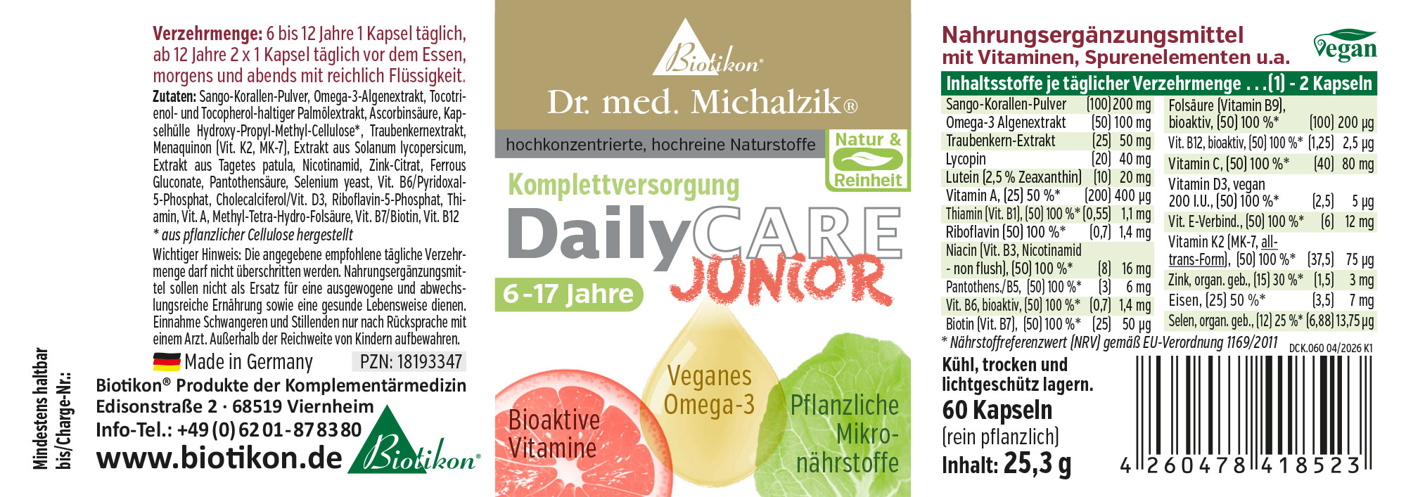 Suplemento, extracto de algas Omega-3, 60 cápsulas, vegano, empaque amarillo