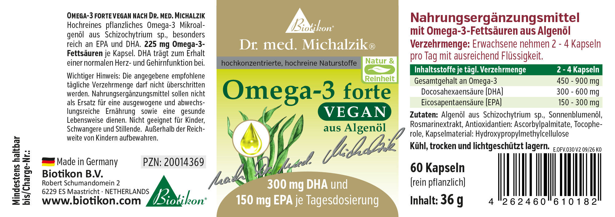 Omega-3 forte vegano Original según el Dr. med. Michalzik - Etiqueta 30 cápsulas Omega-3 forte vegano Original según el Dr. med. Michalzik - Etiqueta 30 cápsulas