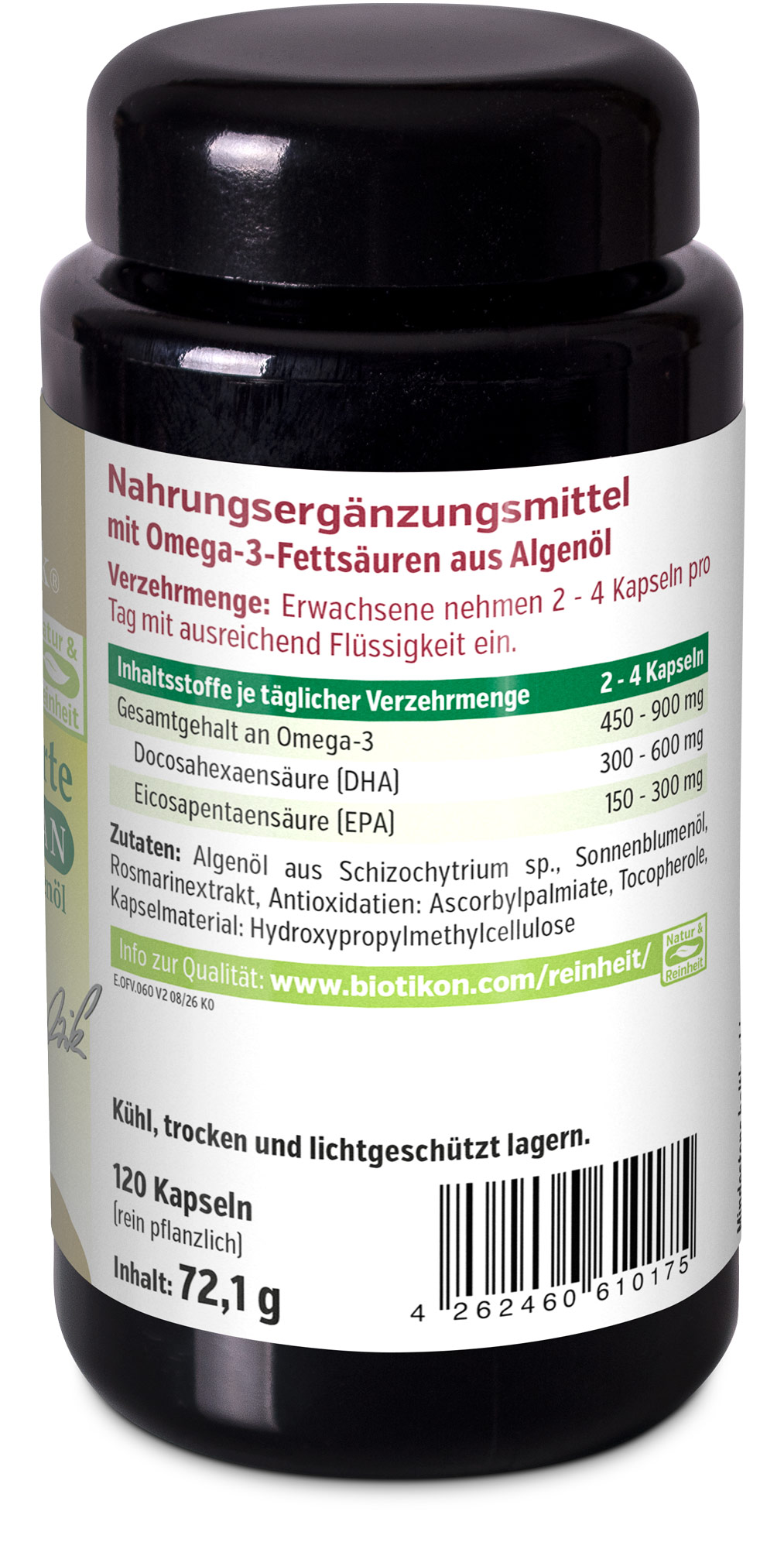Omega-3 forte vegano - 120 cápsulas, vidrio violeta