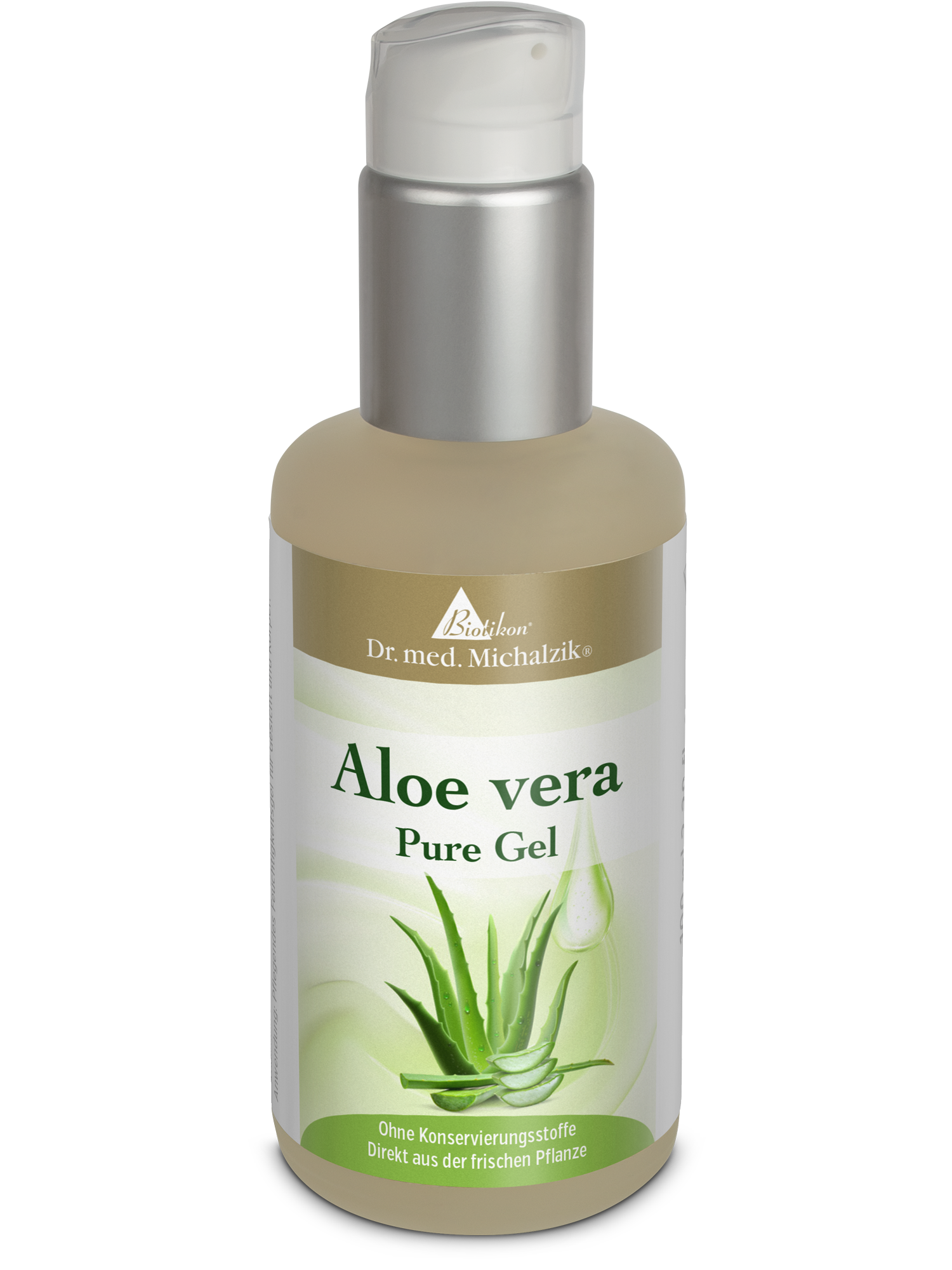 Gel Puro de Aloe Vera en botella de 100 ml con dosificador, envase transparente y verde.