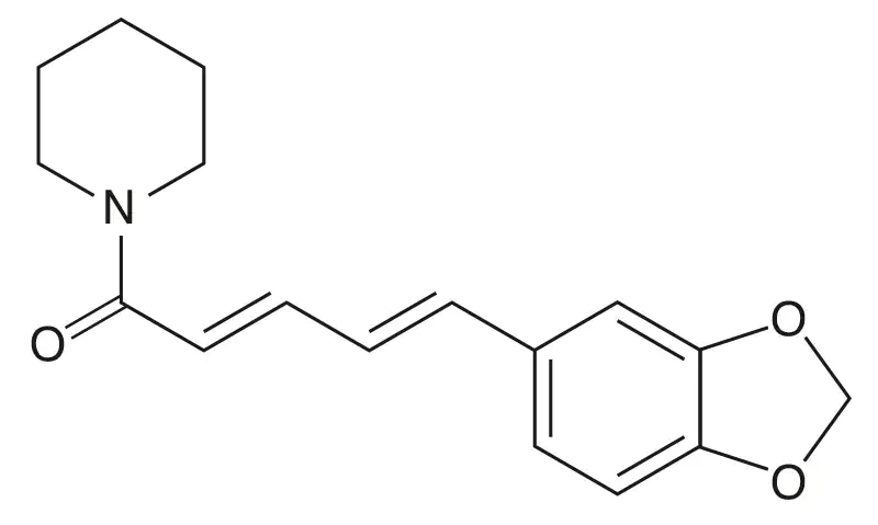 Estructura química de la piperina Representación gráfica de la estructura química de la piperina.