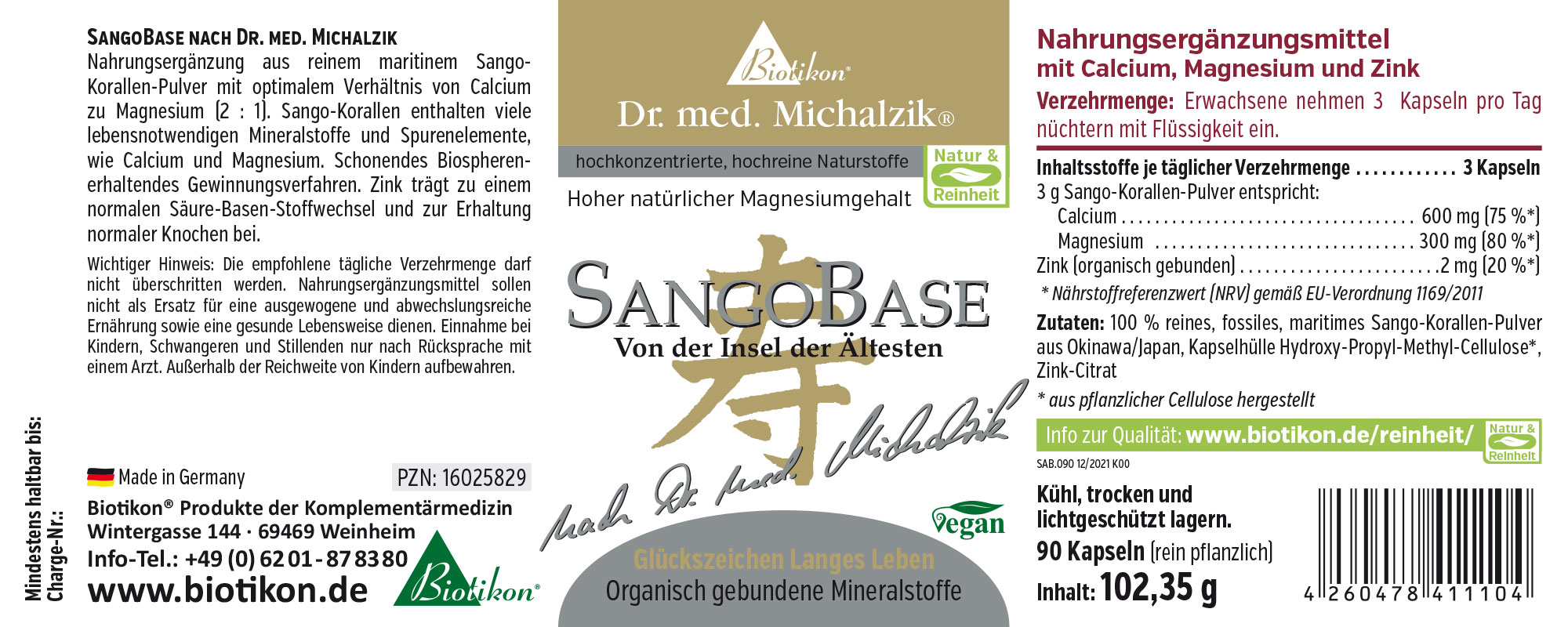 SangoBase – 90 Cápsulas Complemento alimenticio de polvo de corales Sango con calcio y magnesio, 90 cápsulas en un envase azul.