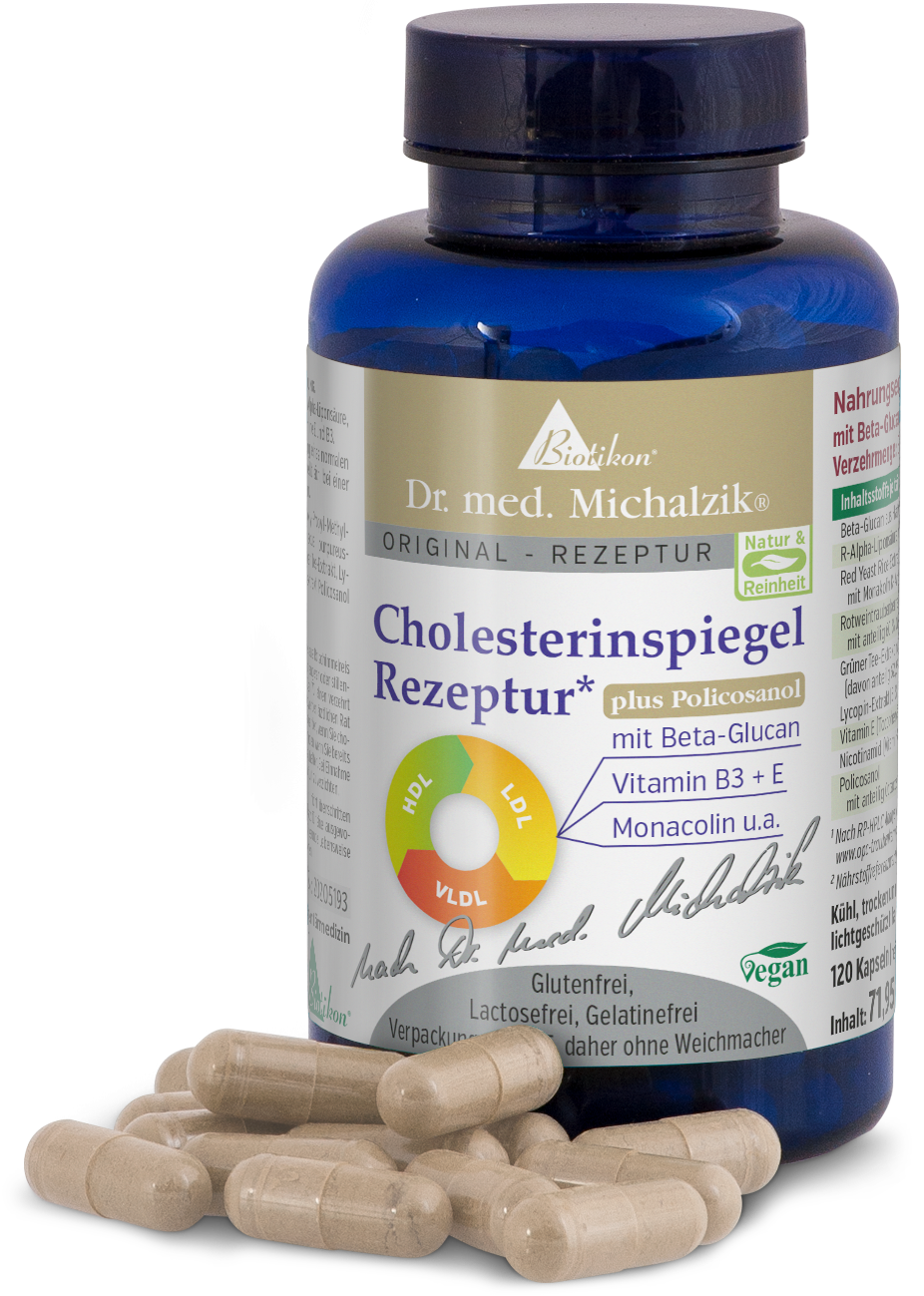 Policosanol Regulador de Colesterol – Cápsulas Cápsulas marrones de un frasco azul con 90 piezas, veganas y sin gluten.