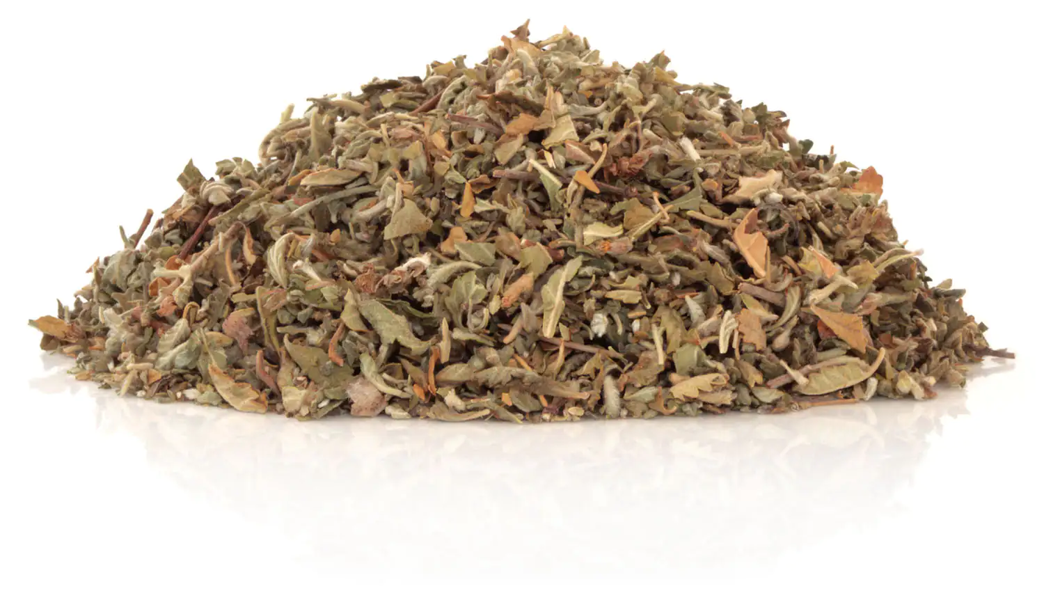 Mezcla suelta de hierbas con diversas hojas secas, 100 g, color verde y marrón.