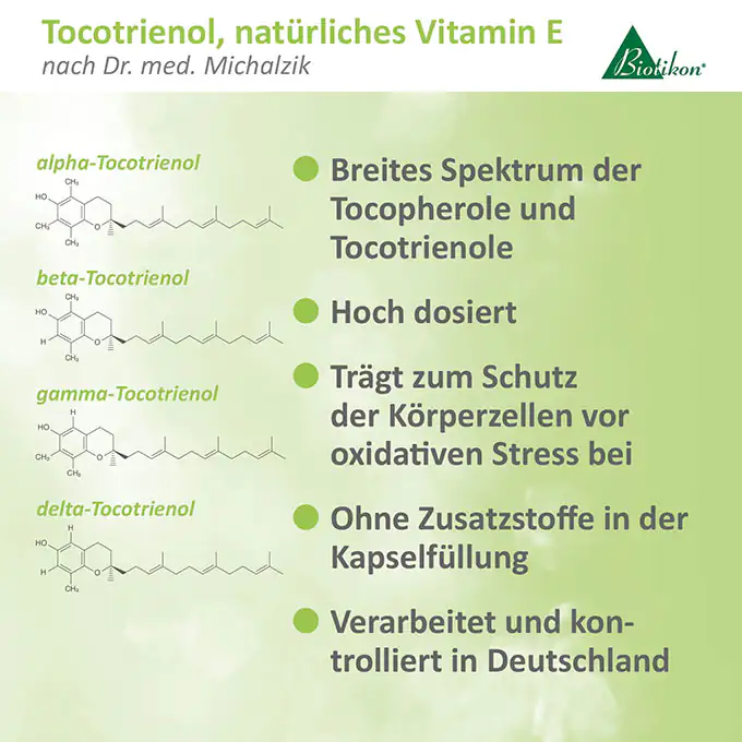 Tocotrienol Vitamina E – Cápsulas Alta Dosis Cápsulas de Tocotrienol Vitamina E, alta dosis, con descripción científica, color verde, presentación clara.