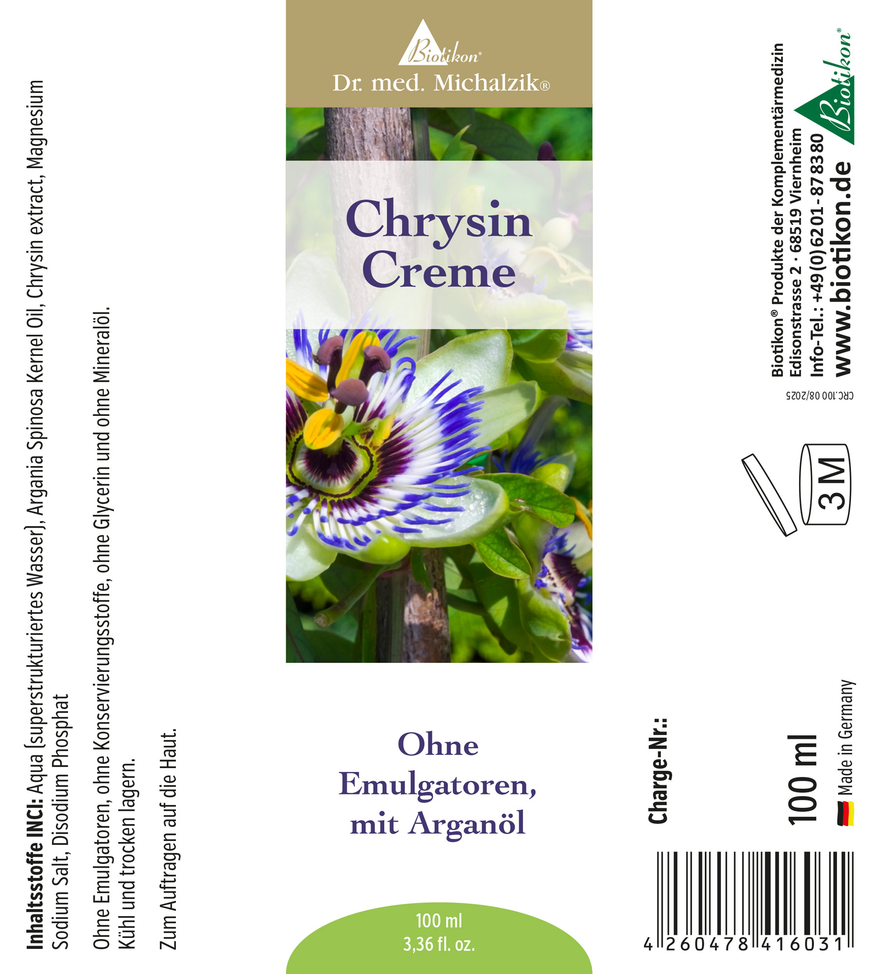 Etiqueta de la crema de crisina Etiqueta de la crema de crisina